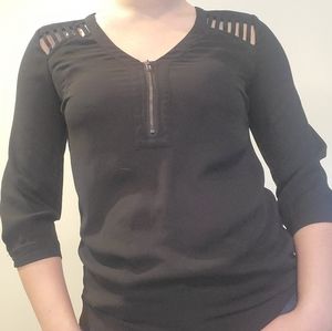 Bongo Black 3/4 Sleeve Blouse Shoulder Cutouts
